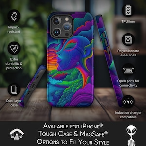 Psychedelic MagSafe® and Tough Case for iPhone® – Dual-Layer Protection, Shock-Absorbing Liner, Vibrant Trippy Art Design Gift #MSC8