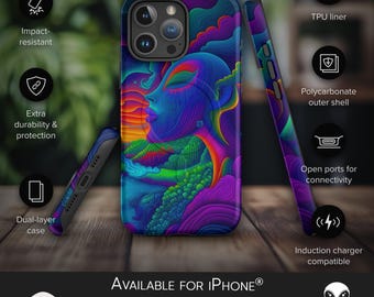 Funda psicodélica para iPhone: Geometría surrealista, base de goma antideslizante, estilo creativo y cotidiano, arte abstracto visionario