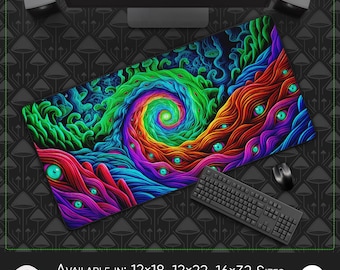 Alfombrilla de escritorio y ratón grande: Visión de túnel de Psytrance, neopreno resistente al agua, estilo creativo y cotidiano, estilo artístico de geometría sagrada