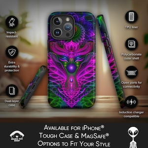 Psychedelic MagSafe® and Tough Case for iPhone® – Dual-Layer Protection, Shock-Absorbing Liner, Vibrant Trippy Art Design Gift #MSC54