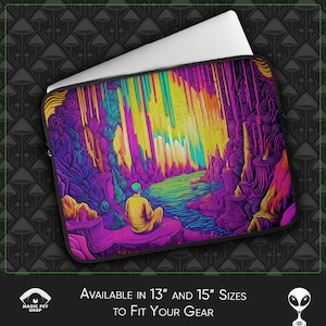 Psychedelic Laptop Sleeve: Trippy Surreal Art, Faux Fur Lined