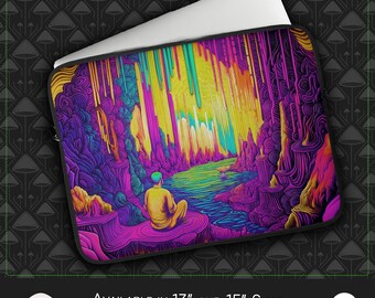 Funda psicodélica para portátil: flujo geométrico surrealista, neopreno resistente al agua, estación de trabajo creativa y para juegos, energía visual cósmica