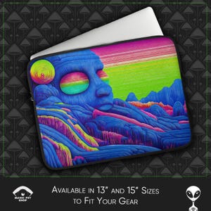Psychedelic Laptop Sleeve: Trippy Abstract Art, Faux Fur Lined