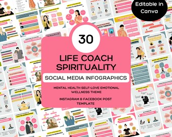 30 Life Coaching Mental Health Infographics Instagram Canva Templates | Life Coach Instagram Post Templates | Coaching Instagram Post