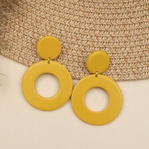 Gele hoepel retro-stijl oorbellen - jaren &#39;60, jaren &#39;70 retro-stijl oorbellen - Geometrische cirkel oorbellen - Statement oorbellen