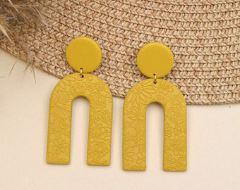 Boho style drop earrings - Arch earrings - Statement red earrings - Yellow statement earrings - Textured - Big summer orange earrings