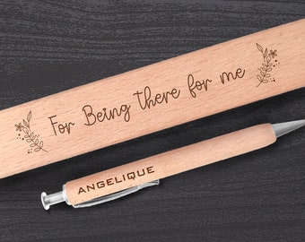Personalize Wooden Pen Case Engraved Name Ballpoint Pens Customize Name Gift for  Corporate/Teacher/Best Friend