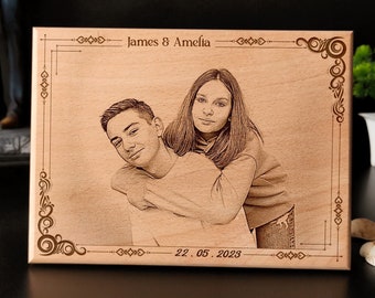 Wood Burn Art Personalized Wedding Gift photo on wood Laser Engraved Wooden Plaque for Anniversary Gift For Couple