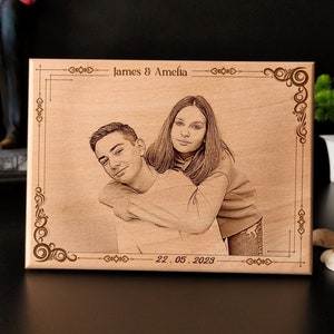 Wood Burn Art Personalized Wedding Gift photo on wood Laser Engraved Wooden Plaque for Anniversary Gift For Couple
