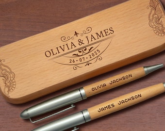 Personalized Wooden Pen & Case Set: Engraved Ballpoint Pens