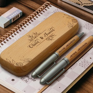 Engraved wooden Pens set Gift Personalized Pen and Case set for Couple, Wedding favor, Gift for Bride, Groom, Anniversary gift