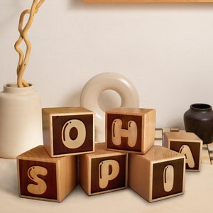 Personalized Wood Name Blocks Rustic Wooden Cubes for Photo Props, Nursery Decor, Baby Shower, New Baby Gifts