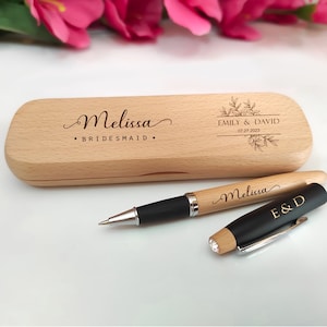 Conjunto de caneta e caixa personalizada, canetas esferográficas de madeira feitas à mão, presente para testemunha, lembrança de casamento, madrinha, padrinho, estilo personalizado