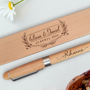 Elegant Wooden Pen and Case set, Personalized Name Ballpoint Pens Handmade Gift for Wedding, Couple Marriage Anniversary, stylo personnalisé