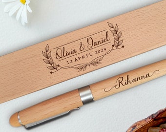 Elegantes Holz Stift und Etui Set, personalisierte Name Kugelschreiber handgemachtes Geschenk für Hochzeit, Paar Ehe Jahrestag, Holz Stylo Geschenk