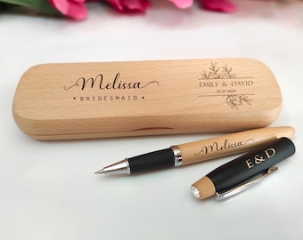Custom wooden Pens and Case, Engraved Names, Date, wedding Proposal Gift