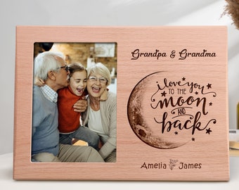 Personalized Wood Photo Frame: To The Moon, Grandparent Gift