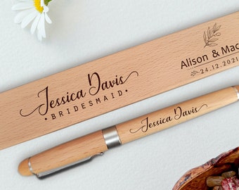Personalized Wooden Pen and Case Set: Engraved Ballpoint Pen, Wedding Favor