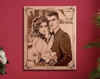 Personalized Wood Photo Engraving: Custom Pyrography Portrait