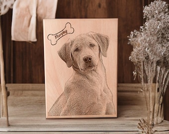 pet portrait on wood, Laser Engraved Memorial Keepsake, Dog & Cat Lover gift