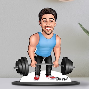Ginásio fisiculturista caricatura desenho animado personalizado levantamento de peso retrato berloque presente para ele, irmão, amigo, pai, aniversário, natal