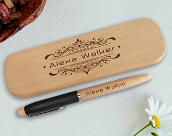 Custom Wood Ballpoint Pen and Box Set, Personalized Gift