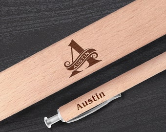 Engraved Wooden Pen & Case: Personalized Monogram Ballpoint Pen
