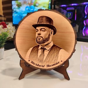 Natural Wooden Slice Photo Etch Wall Art | Handcrafted Engraved Keepsake for grandparents