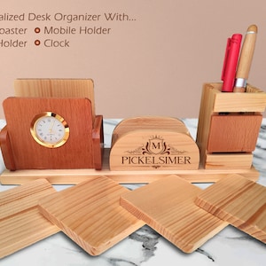 Custom Wooden Desk Organizer Docking Station: Personalized Pen Holder