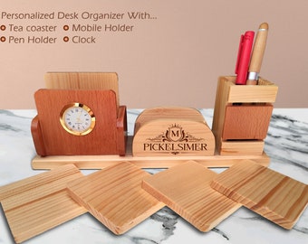 Docking station per organizer da scrivania in legno personalizzato: portapenne personalizzato