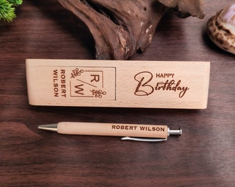 Personalized Wooden Pen & Case: Engraved Ballpoint Pen, Corporate Gift