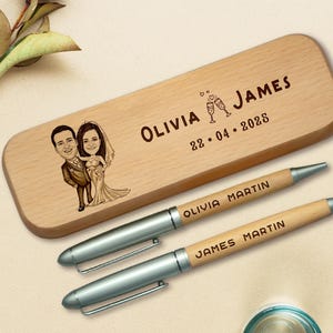 Custom Wooden Pen Ballpoint & Box Set With Cartoon Character- Engraved Pen Case with Name, Custom Wood Pen, Christmas Gift for Men