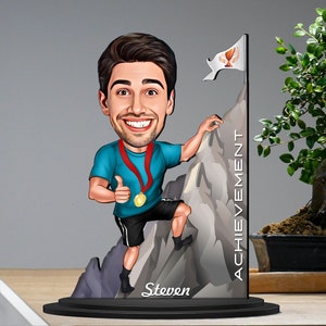 Gepersonaliseerde cartoon karikatuur portret trofee en fotolijst kunst, uniek archiefcadeau, gefeliciteerd aandenken voor hem, broer, vriend