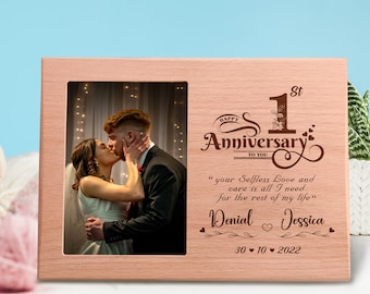 Foto de regalo de aniversario personalizada en madera, placa de madera grabada con láser para regalo de boda para pareja