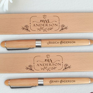 Stylos à bille gravés M. et Mme, ensemble stylo et étui en bois personnalisés, cadeau pour mariage, mariage en couple, cadeau stylet image 4