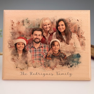 Custom Watercolor Family Portrait on Wood - Personalized Photo Art