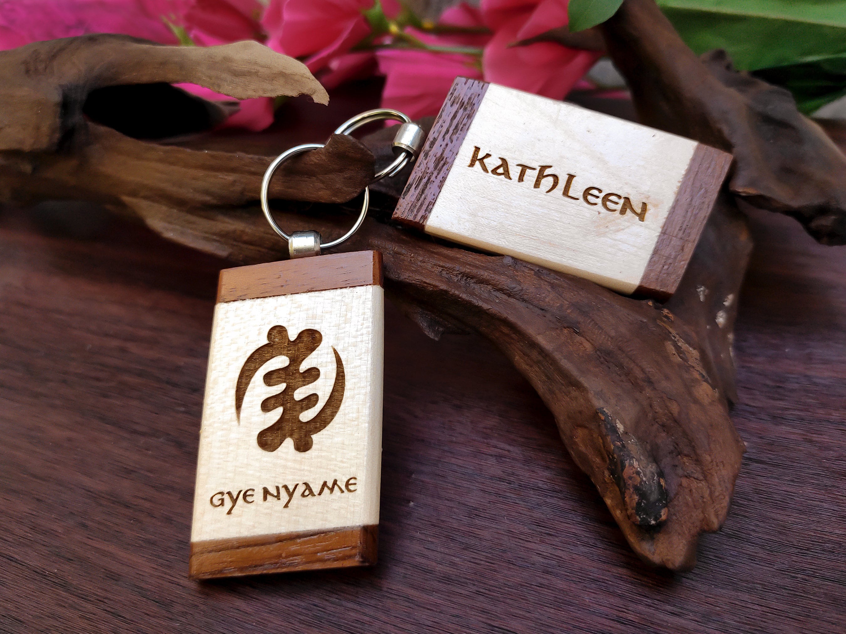 Personalized Adinkra Symbol Wooden Keychain, Engraved Name Key Ring - Etsy