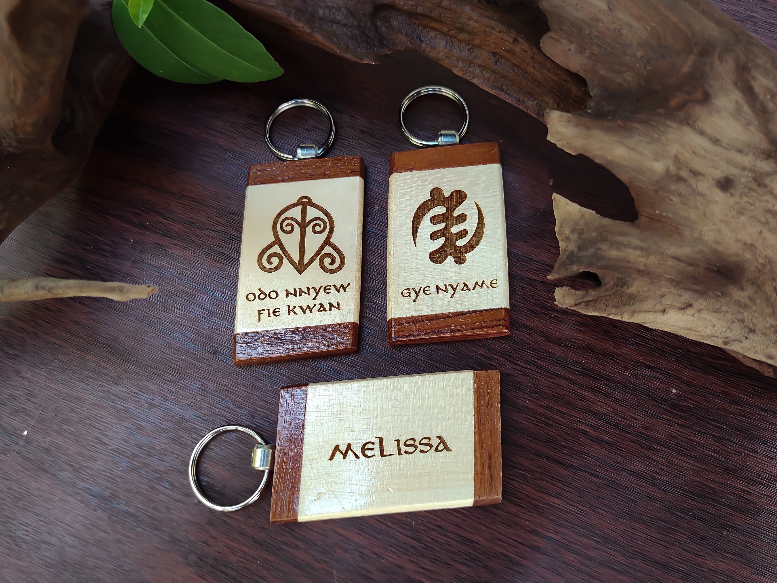Personalized Adinkra Symbol Wooden Keychain, Engraved Name Key Ring - Etsy