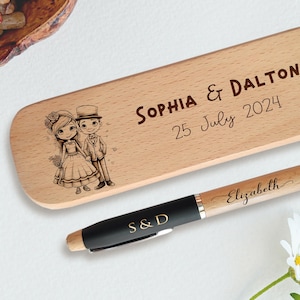 Personalised Wooden Pen Ballpoint & Box Set With Cartoon Character- Engraved Pen Case with Name, Custom Wood Pen, Christmas Gift for Mens