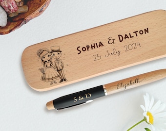 Engraved Wooden Pen and Box Set – Cartoon Character, Personalized Gift