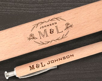 Stylo en bois personnalisé et étui avec nom gravé Stylos à bille en vrac Nom personnalisé Cadeau promotionnel d'entreprise Cadeau de mariage