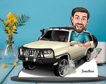 Personalized Car Caricature: Custom 3D Wooden Trinket Gift