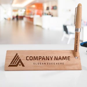Personalized Wooden Name Plate & Pen Set: Engraved Desk Organizer