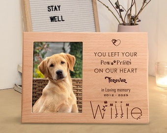 Marco de fotos conmemorativo de madera grabado para mascotas: recuerdo personalizado de la pérdida de una mascota