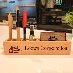 Organizer da scrivania personalizzato - Portaoggetti da ufficio inciso con logo, nome, penna, porta biglietti da visita - Regalo aziendale personalizzato all'ingrosso - Apprezzamento dei dipendenti