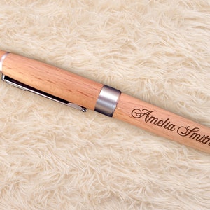 Estuche de madera personalizado para bolígrafos con nombre grabado, regalo corporativo personalizado para mejor amiga, regalo de bolígrafo de madera para ella imagen 3