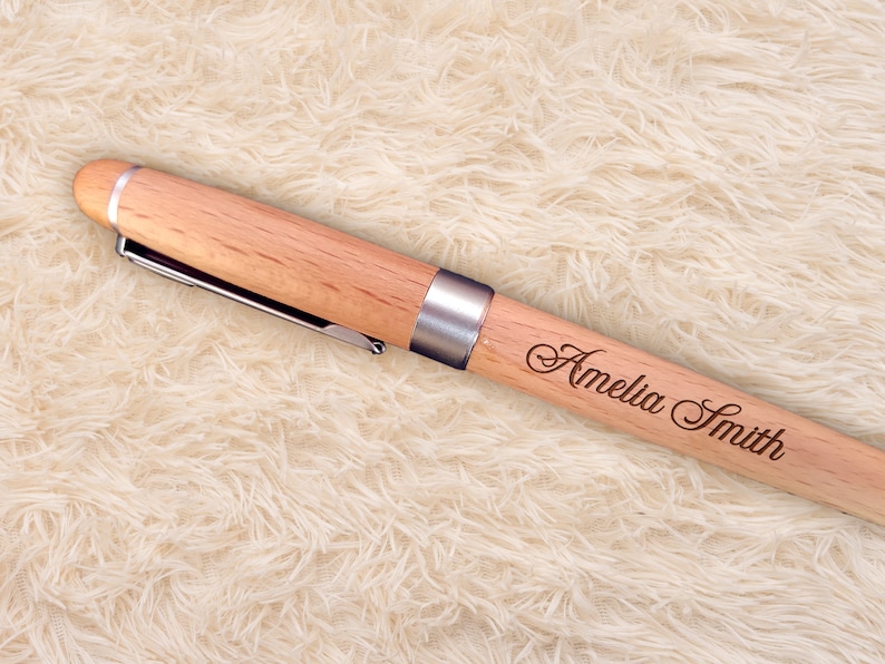 Estuche de madera personalizado para bolígrafos con nombre grabado, regalo corporativo personalizado para mejor amiga, regalo de bolígrafo de madera para ella imagen 3