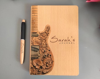 Personalized Wood Guitar Journal: Musician's Notebook with Pen