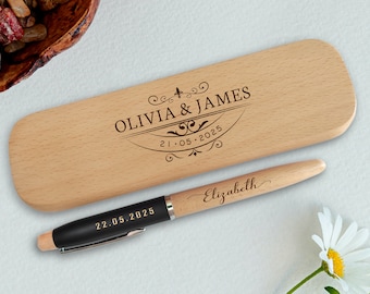 Personalized Wooden Pen and Case Set, Engraved Ballpoint Pen, Wedding Gift