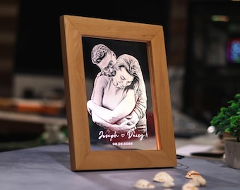Personalized Couples Gift, LED Light Photo Frame, Custom Names & Date, Romantic Home Decor